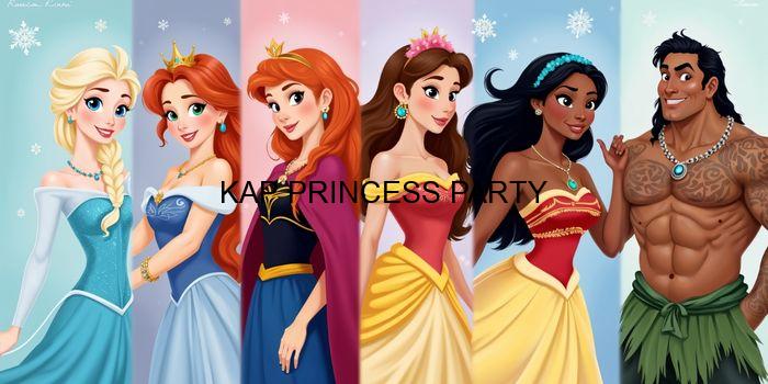 Princess Elsa, Moana, and Ariel at a Miami Beach princess birthday party