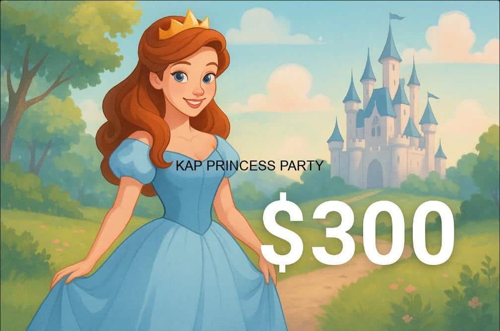 Dream princess party with castle backdrop, ideal for kids' celebrations, starting at 0.